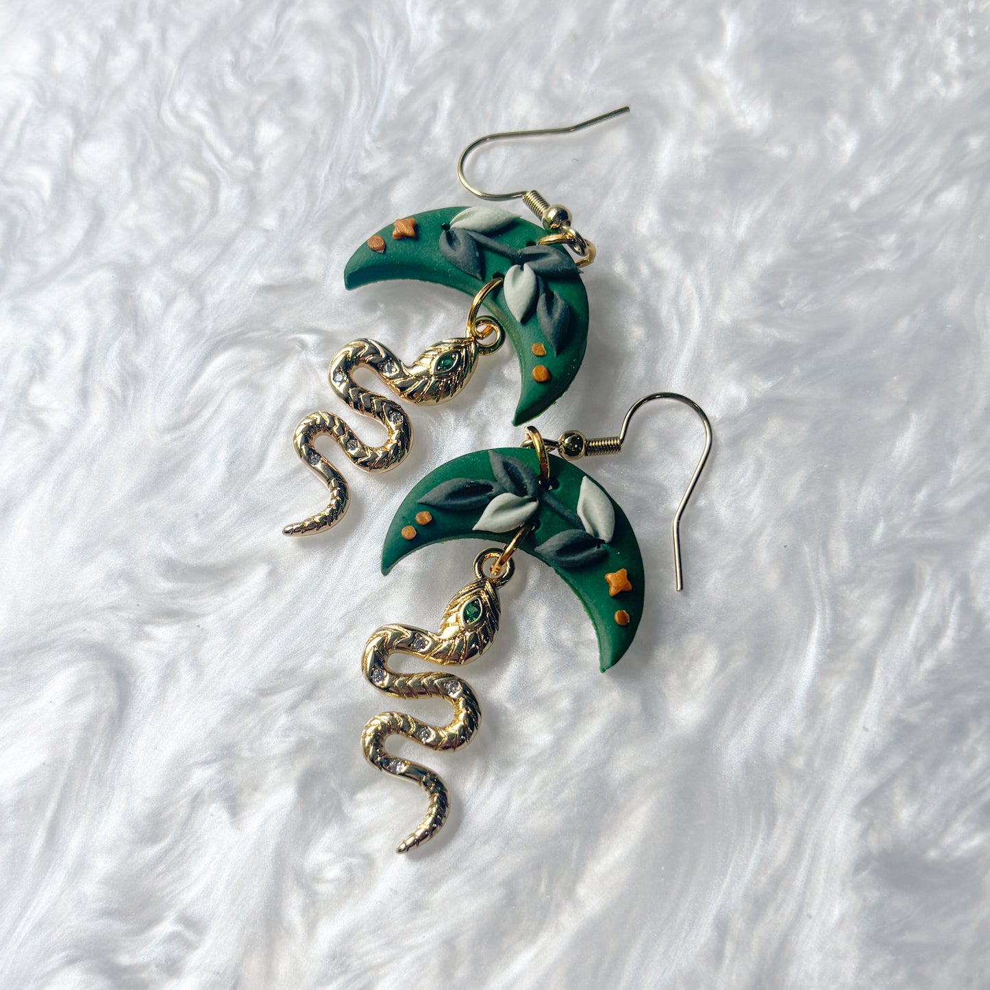 GREEN MOON & SNAKE EARRINGS