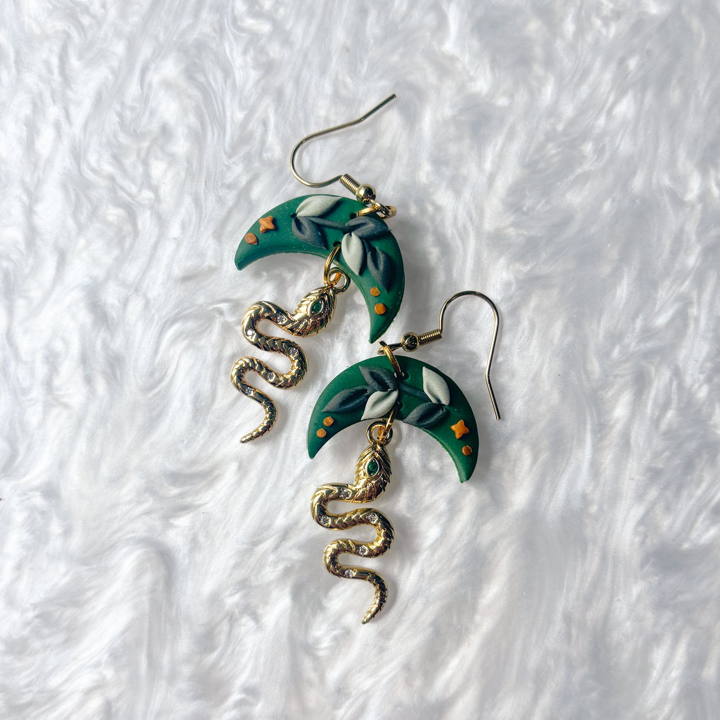 GREEN MOON & SNAKE EARRINGS