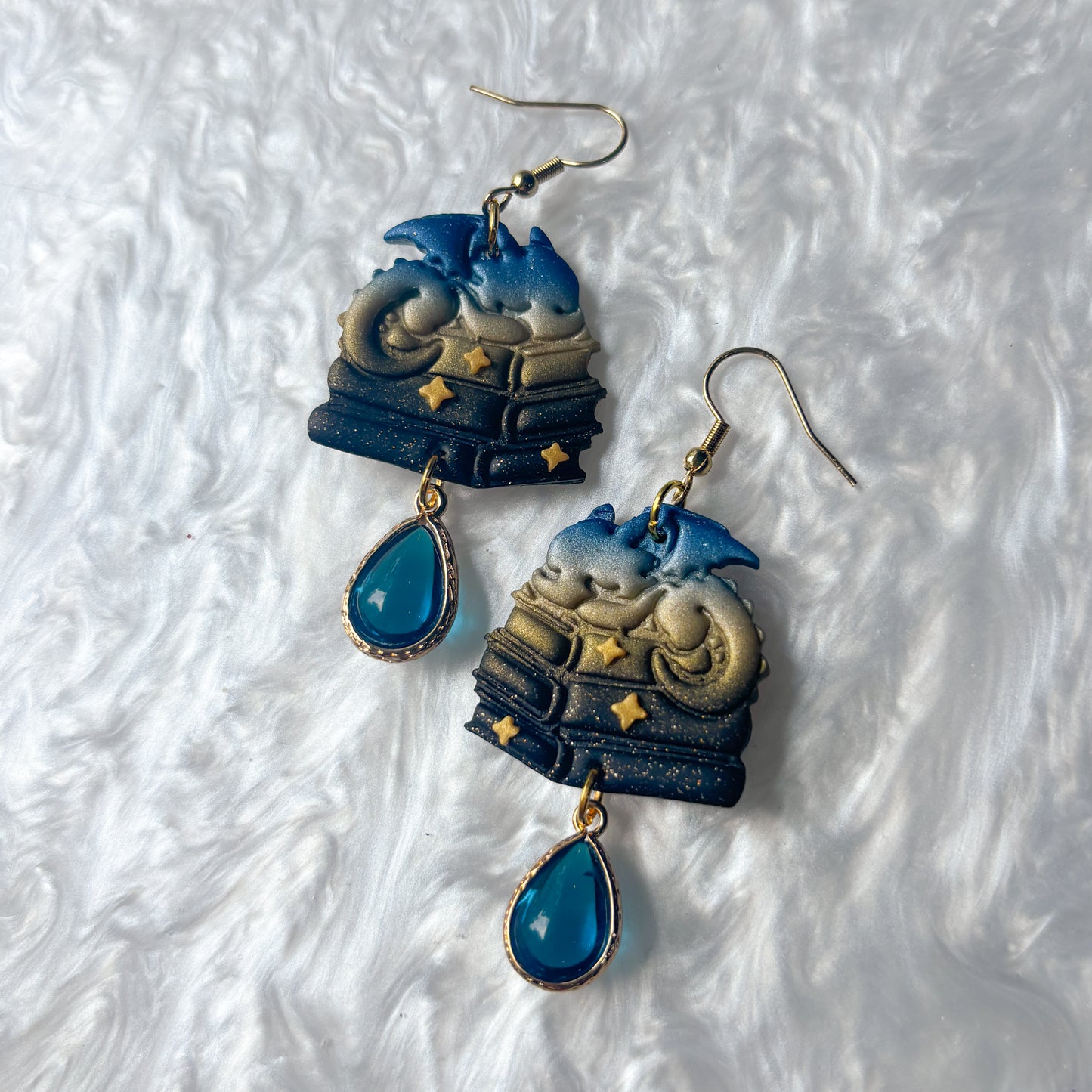 BLUE DRAGONS ON BOOKS EARRINGS