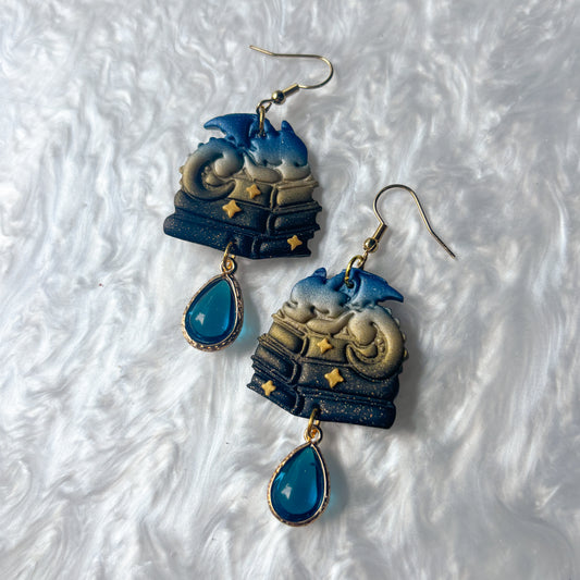 BLUE DRAGONS ON BOOKS EARRINGS