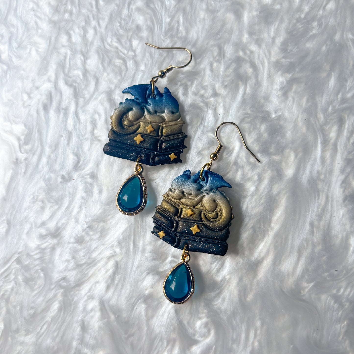 BLUE DRAGONS ON BOOKS EARRINGS