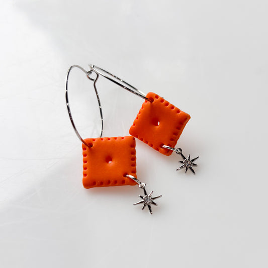 CHEESE CRACKER HOOP EARRINGS