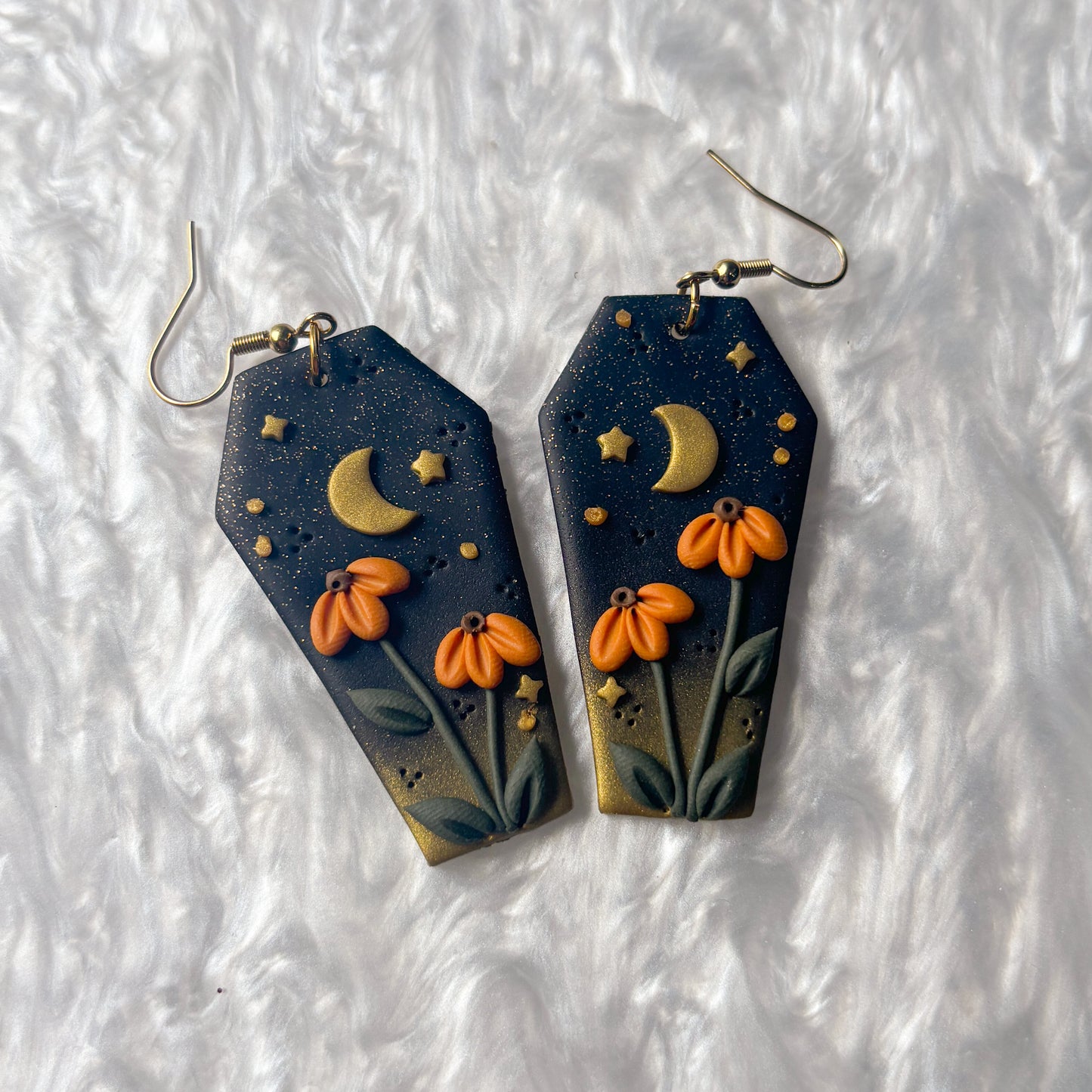 BLACK FLORAL COFFIN EARRINGS