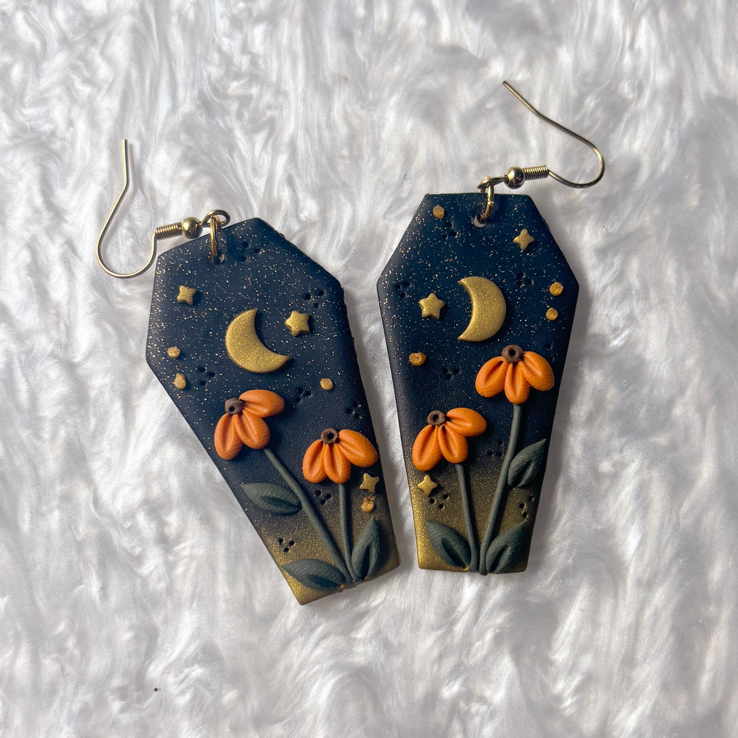BLACK FLORAL COFFIN EARRINGS