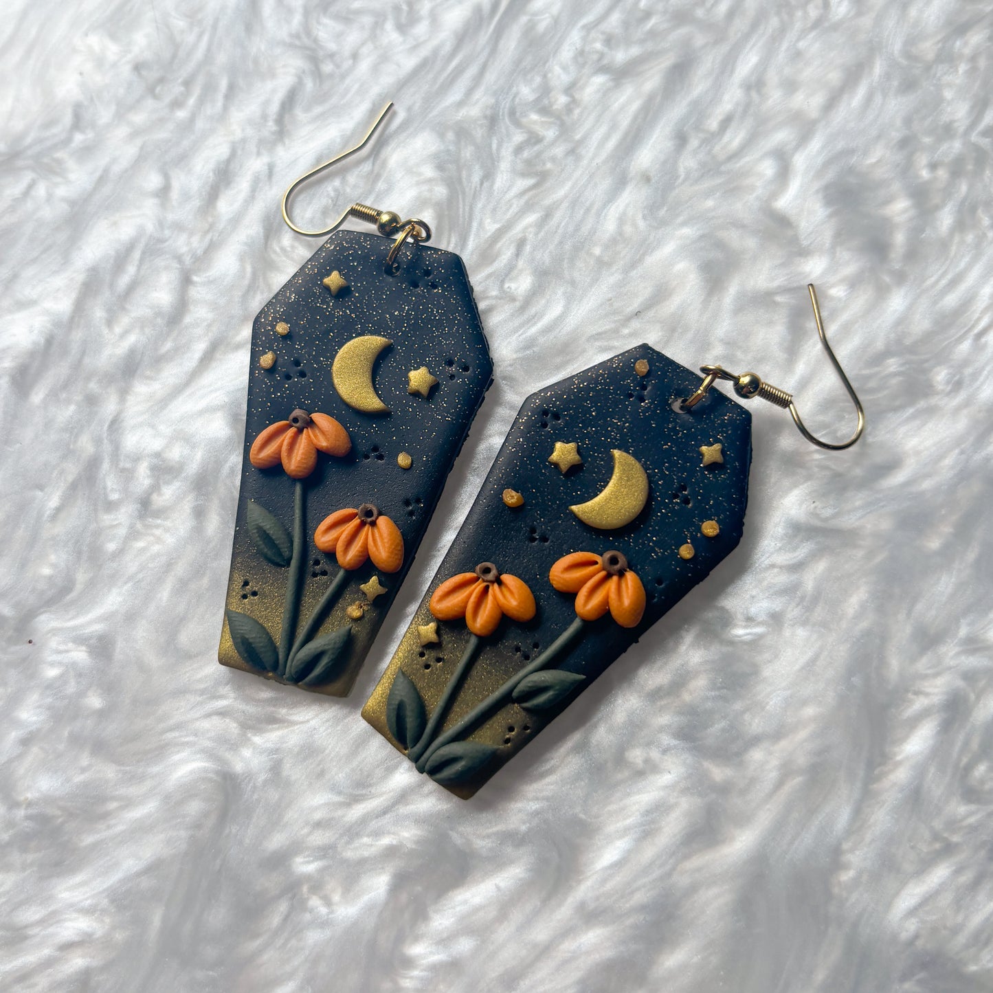 BLACK FLORAL COFFIN EARRINGS