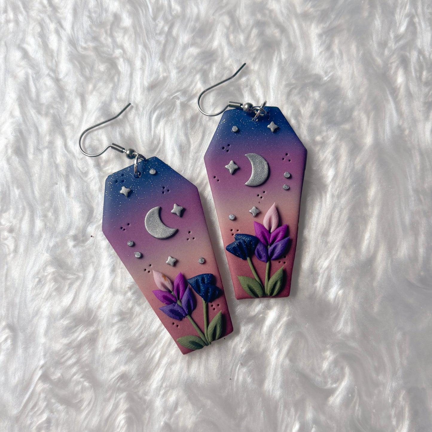 PURPLE FLORAL COFFIN EARRINGS