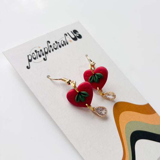 MINI HEART & GEM DROP EARRINGS (RED)
