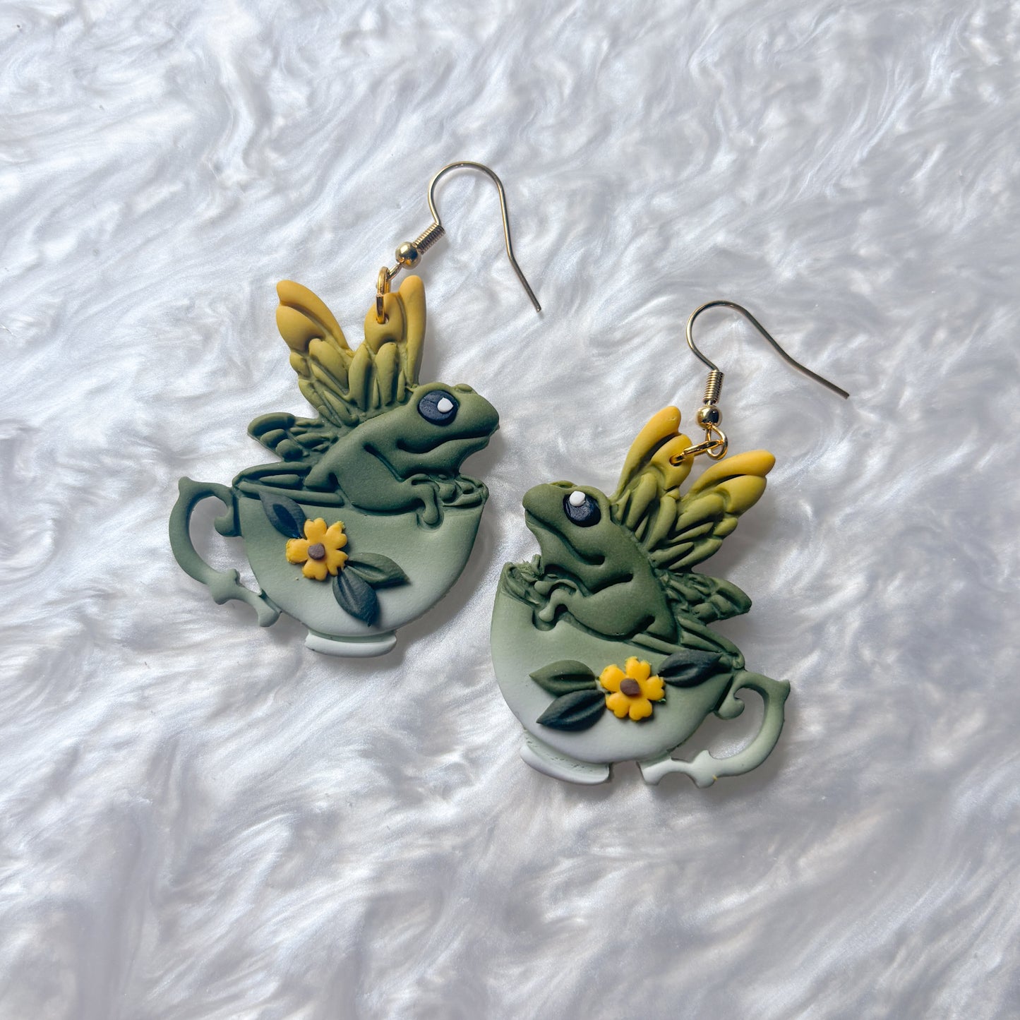 SUNFLOWER FROGS IN TEACUPS EARRINGS
