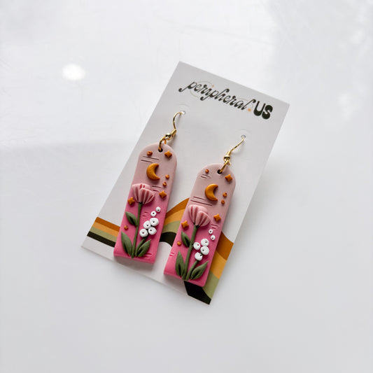 PINK FLORAL TALL ARCH EARRINGS