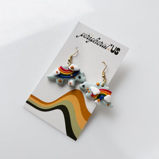 RAINBOW TRICERATOPS & STEGO DINO EARRINGS