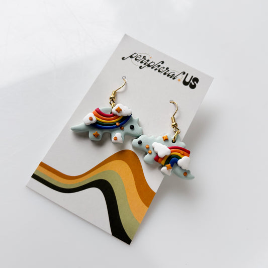 RAINBOW TRICERATOPS & STEGO DINO EARRINGS