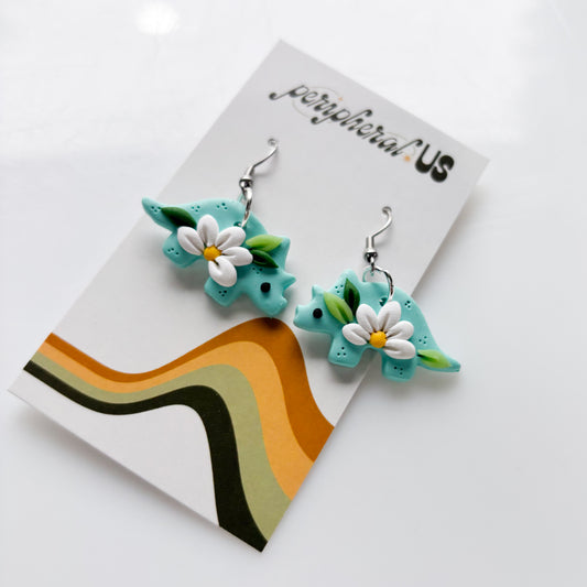 DAISY TEAL TRICERATOPS DINO EARRINGS