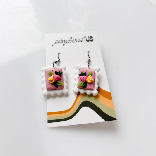 STRAWBERRY LEMONADE STAMP EARRINGS