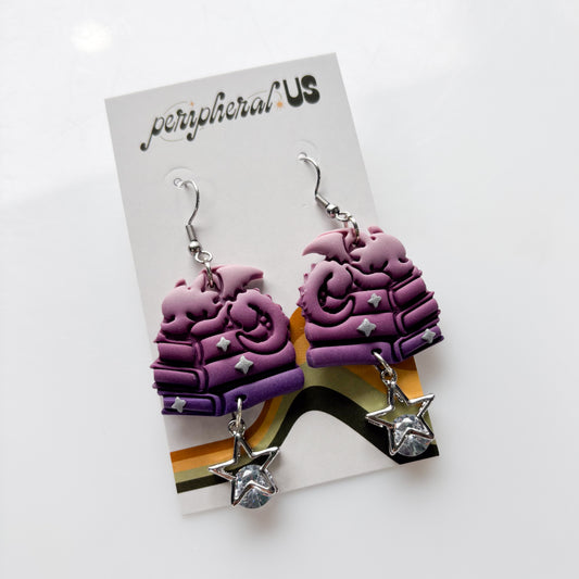 PURPLE DRAGON ON BOOK EARRINGS