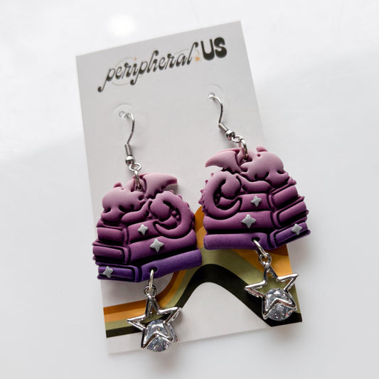 PURPLE DRAGON ON BOOK EARRINGS