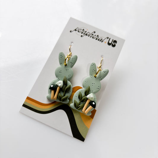 GREEN MUSHROOM BUNNY EARRINGS