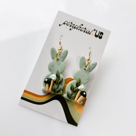 GREEN MUSHROOM BUNNY EARRINGS