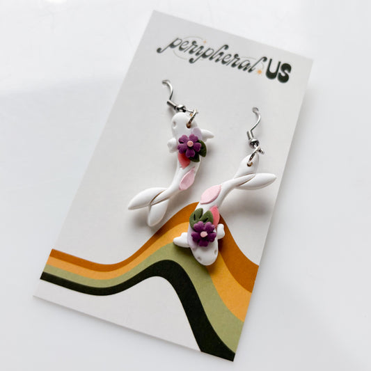 WHITE & PURPLE FLOWER MINI KOI EARRINGS