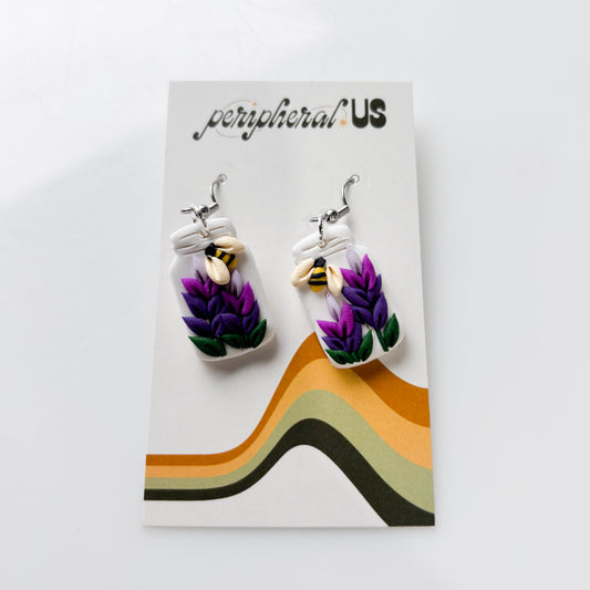 BEE LAVENDER JAR EARRINGS