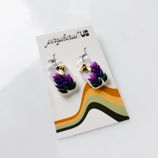 BEE LAVENDER JAR EARRINGS