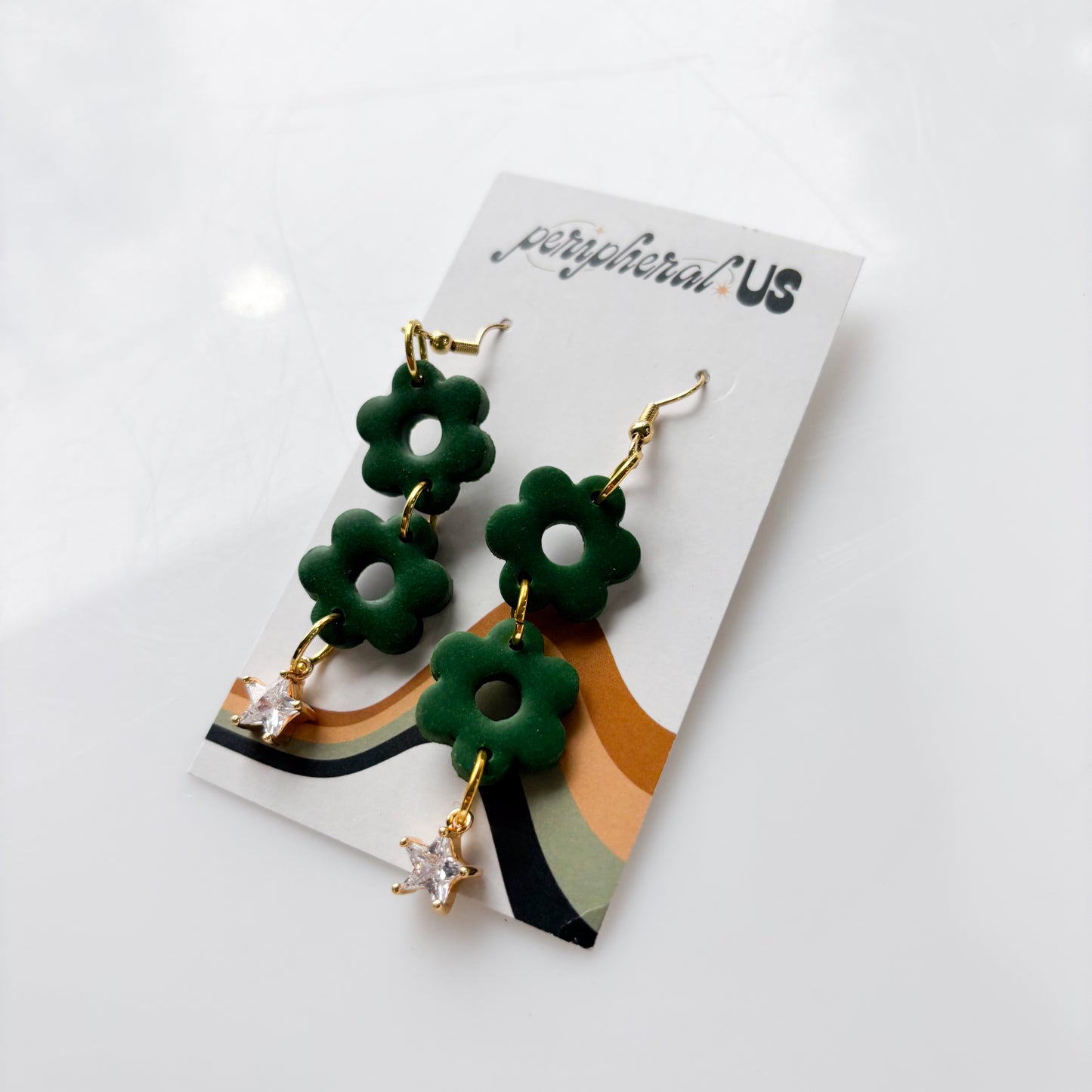 DARK GREEN FLOWER DUO EARRINGS