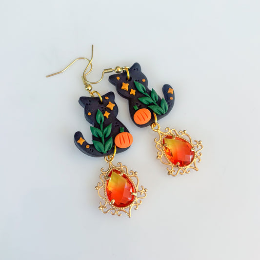 PUMPKIN BLACK CAT EARRINGS