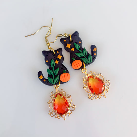 PUMPKIN BLACK CAT EARRINGS