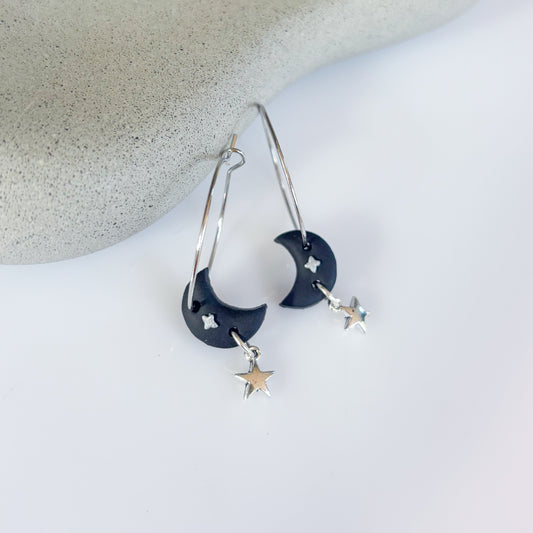 BLACK MOON HOOP EARRINGS
