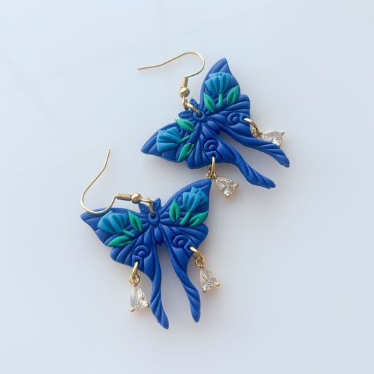 BLUE FLOWER MOTH EARRINGS