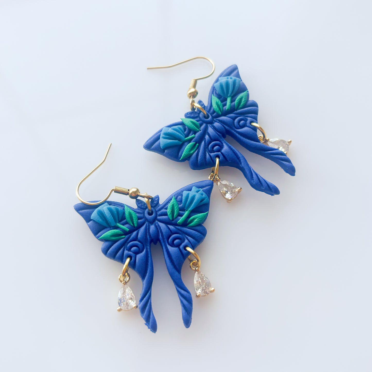 BLUE FLOWER MOTH EARRINGS