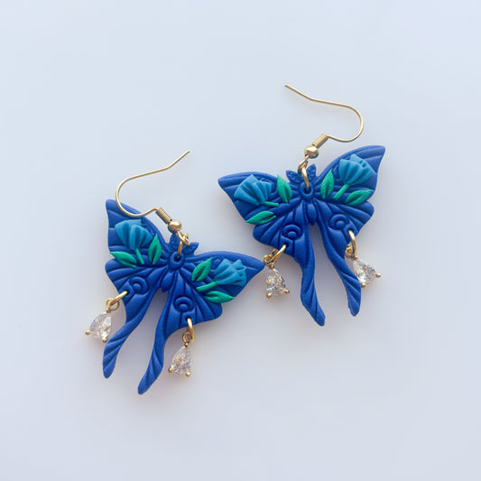 BLUE FLOWER MOTH EARRINGS