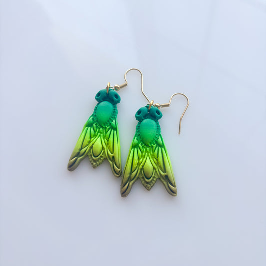 BRONZE & GREEN JEWELED INSECT EARRINGS