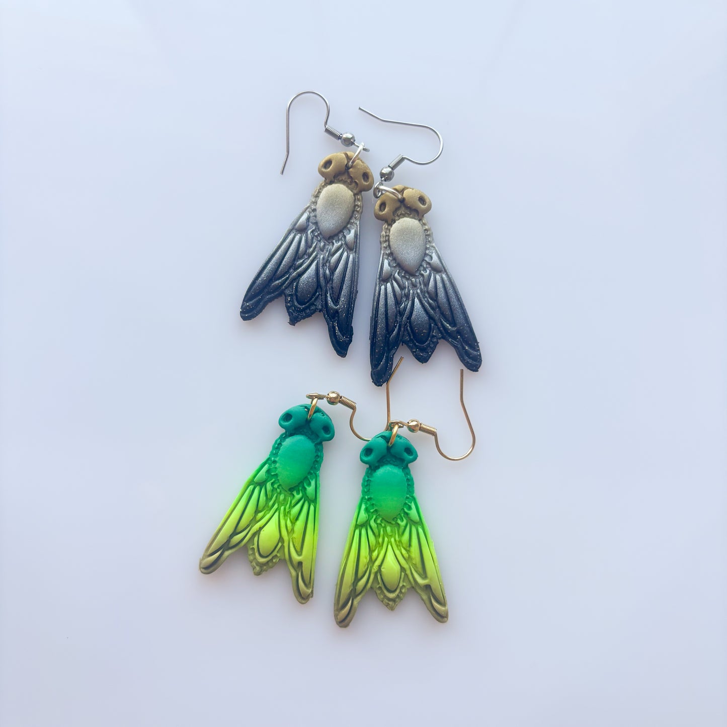 BRONZE & GREEN JEWELED INSECT EARRINGS