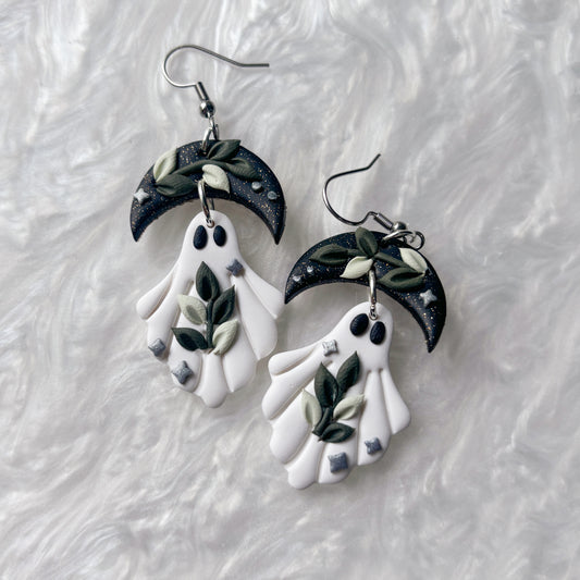 LEAF VINE MOON GHOST EARRINGS