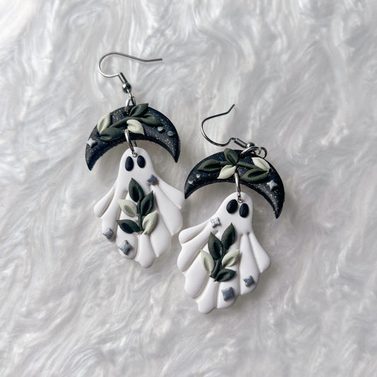 LEAF VINE MOON GHOST EARRINGS