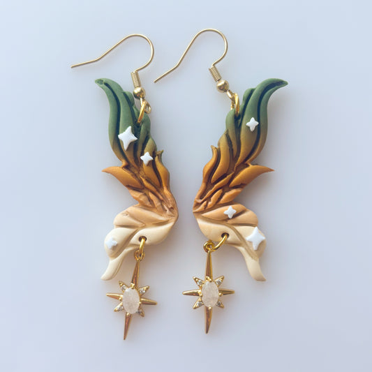 GREEN & GOLD FAIRY WING EARRINGS