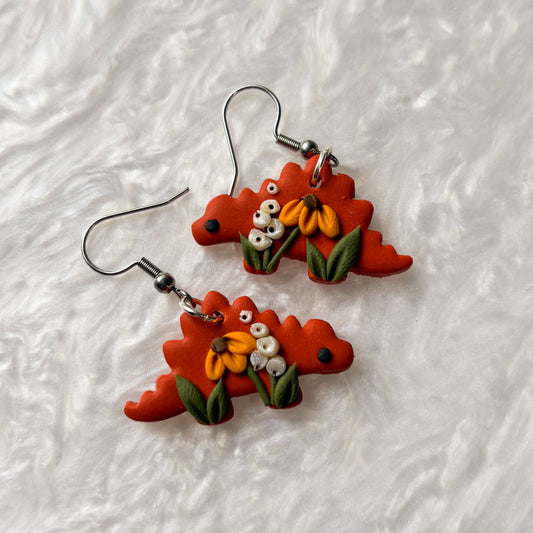 FALL FLORAL DINO EARRINGS (STEGOSAURUS)