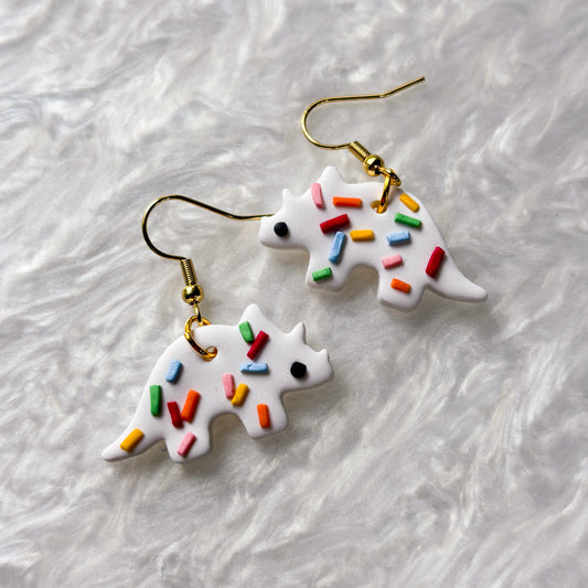 RAINBOW SPRINKLE DINO EARRINGS (TRICERATOPS)