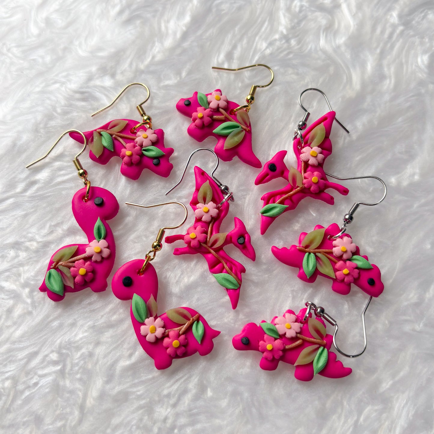 BRIGHT CHERRY BLOSSOM DINO EARRINGS (PTERODACTYL)