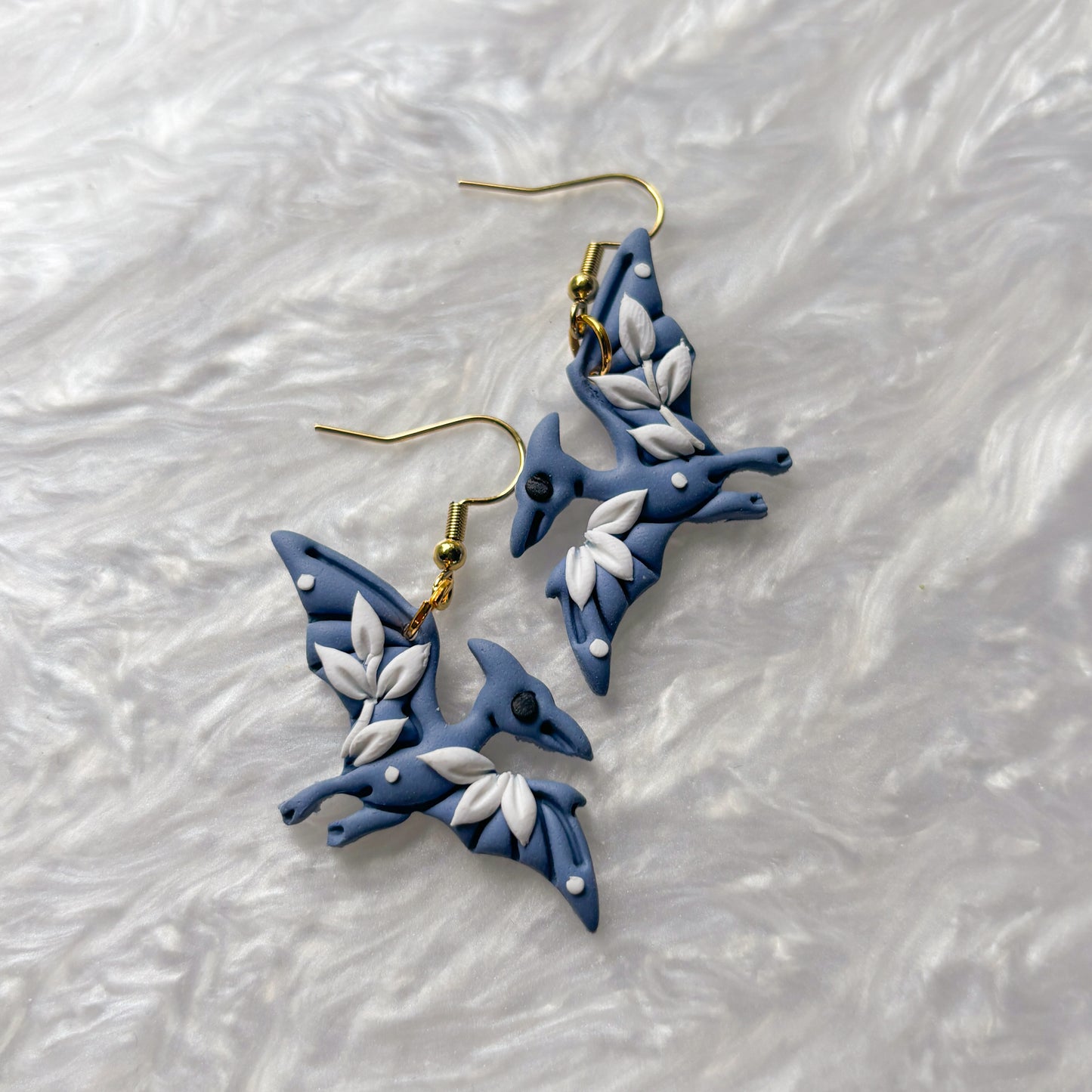 PORCELAIN BLUE DINO EARRINGS (PTERODACTYL)