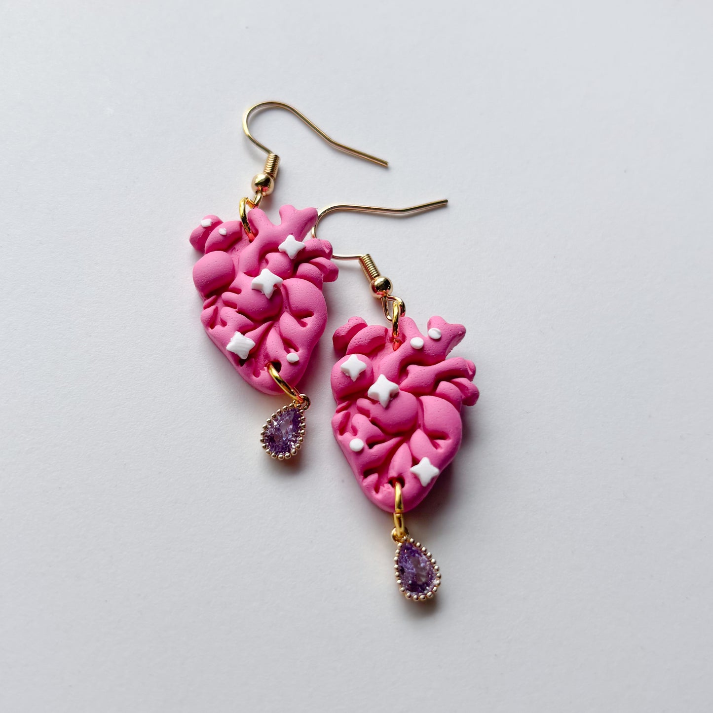 PINK SPARKLE ANATOMICAL HEART EARRINGS