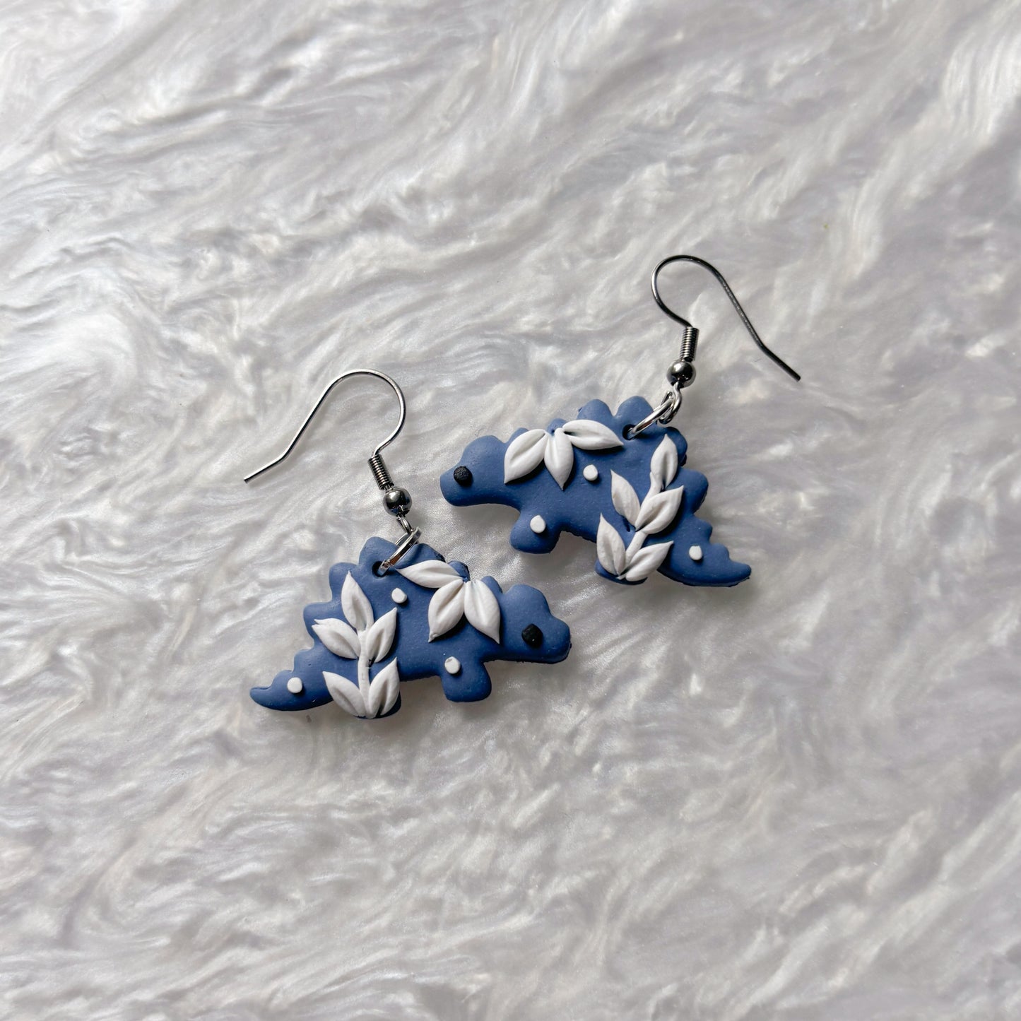 PORCELAIN BLUE DINO EARRINGS (STEGOSAURUS)