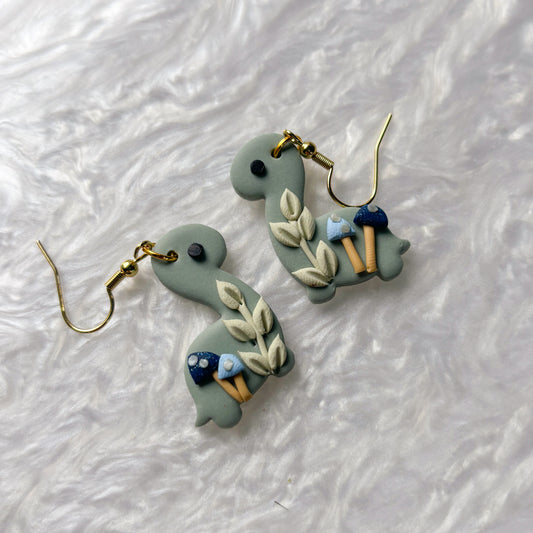 BLUE MUSHROOM DINO EARRINGS (BRONTO)