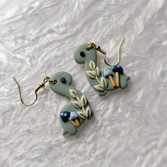 BLUE MUSHROOM DINO EARRINGS (BRONTO)
