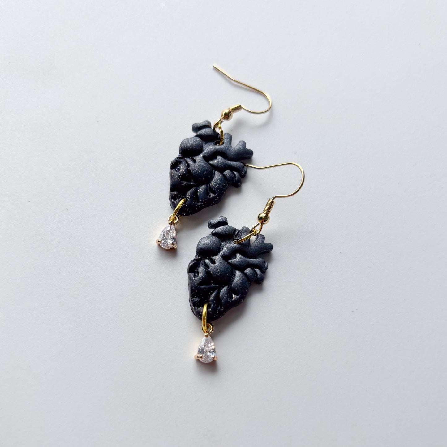 BLACK GRANITE OMBRE ANATOMICAL HEART EARRINGS