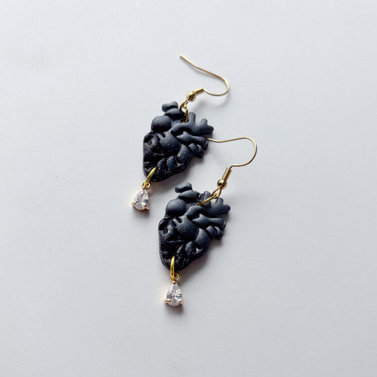 BLACK GRANITE OMBRE ANATOMICAL HEART EARRINGS