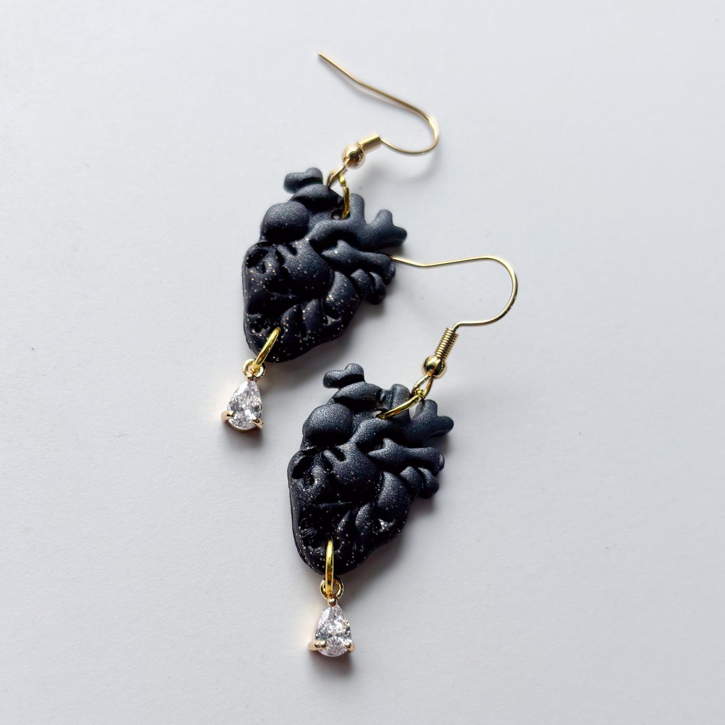BLACK GRANITE OMBRE ANATOMICAL HEART EARRINGS