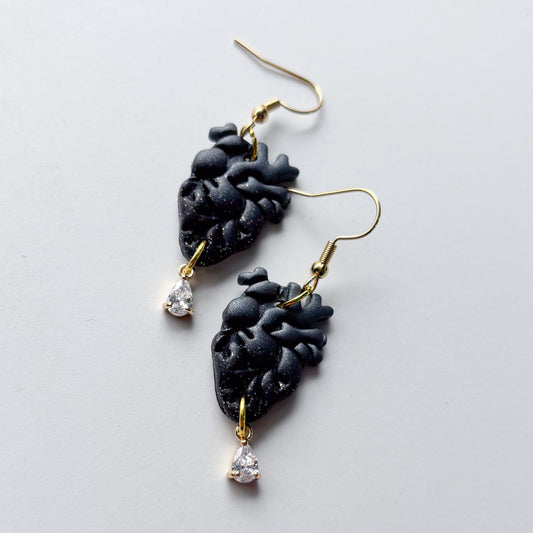 BLACK GRANITE OMBRE ANATOMICAL HEART EARRINGS