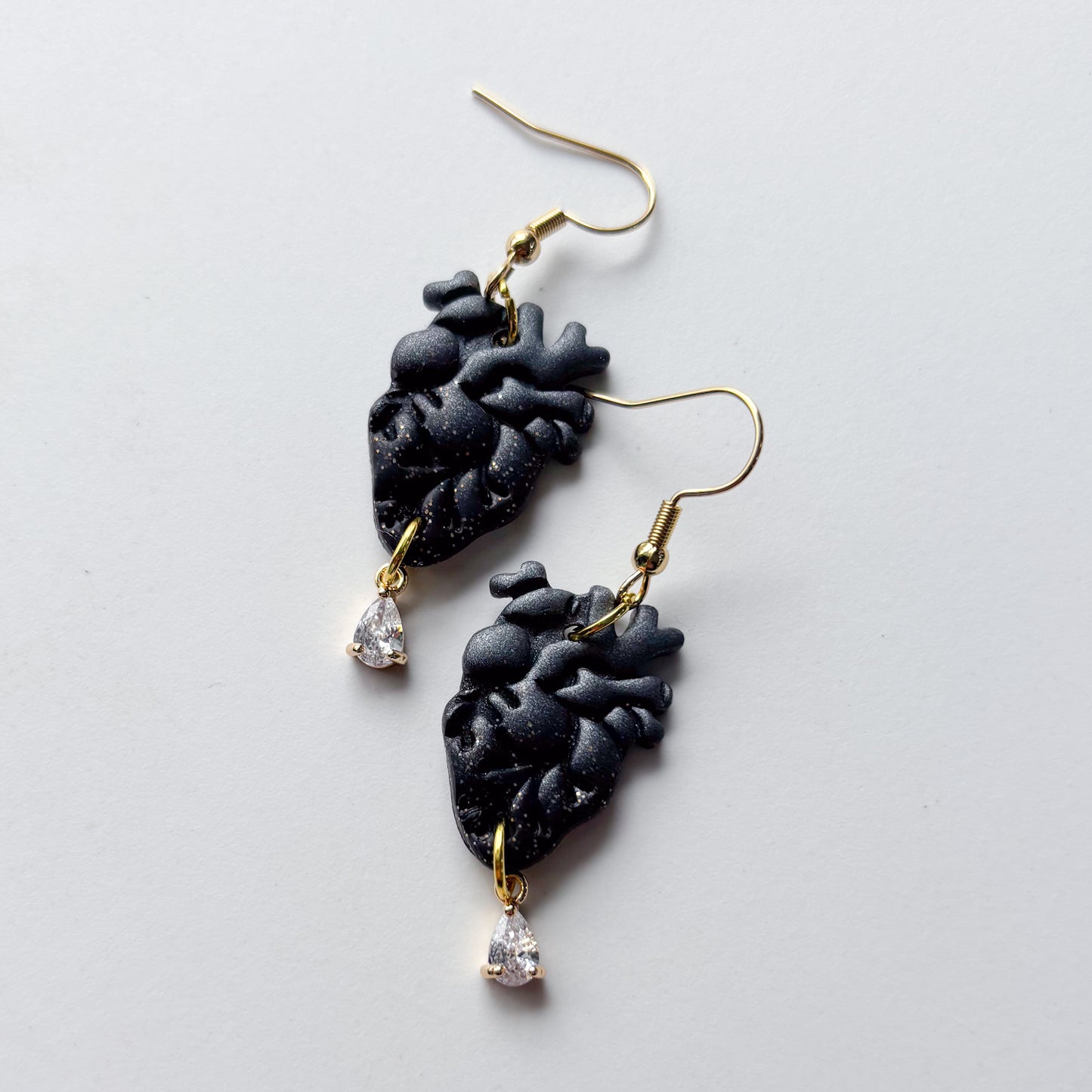 BLACK GRANITE OMBRE ANATOMICAL HEART EARRINGS