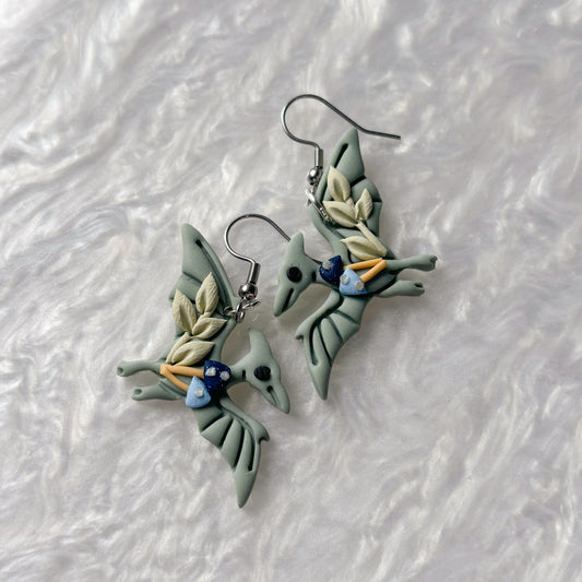 BLUE MUSHROOM DINO EARRINGS (PTERODACTYL)
